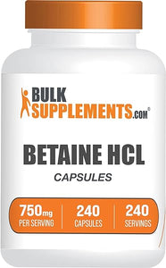 BULKSUPPLEMENTS.COM Betaine HCl Capsules - Betaine Hydrochloride Supplement, Betaine 750mg - Gluten Free, Digestive Health Support - 1 Capsule per Serving, 240 Capsules in Pakistan