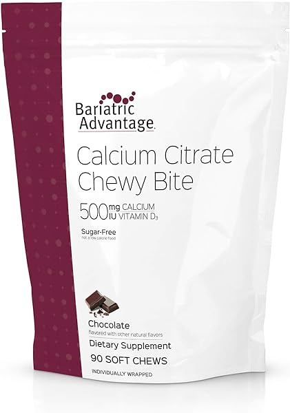 Bariatric Advantage Calcium Citrate Chewy Bites 500mg with Vitamin D3 for Bariatric Surgery Patients Including Gastric Bypass and Sleeve Gastrectomy, Sugar Free - Chocolate Flavor, 90 Count in Pakistan