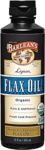 Barlean's Lignan Flaxseed Oil from Cold-Pressed Flaxseeds - 7,230 mg ALA Omega-3 Fatty Acids for Improving Heart Health - Vegan, USDA Organic, Non-GMO, Gluten-Free - 12 oz in Pakistan