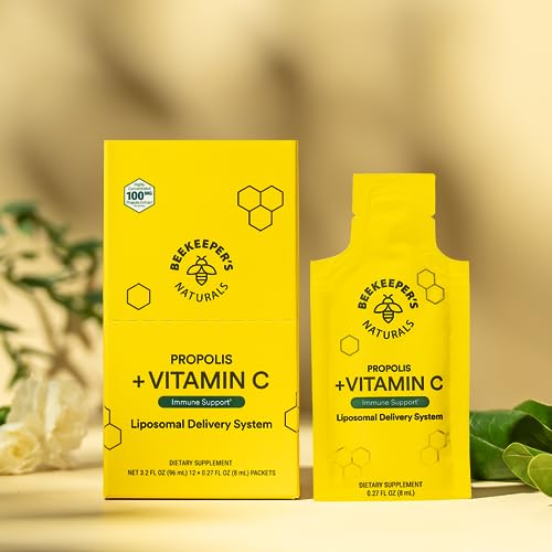 Beekeeper's Naturals Liposomal Vitamin C + Propolis, Gel, Effective Bio-Available Immune Support Delivery, 12 Ct