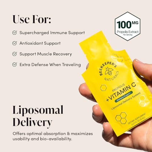 Beekeeper's Naturals Liposomal Vitamin C + Propolis, Gel, Effective Bio-Available Immune Support Delivery, 12 Ct