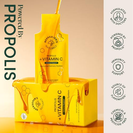 Beekeeper's Naturals Liposomal Vitamin C + Propolis, Gel, Effective Bio-Available Immune Support Delivery, 12 Ct