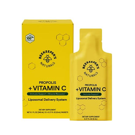 Beekeeper's Naturals Liposomal Vitamin C + Propolis, Gel, Effective Bio-Available Immune Support Delivery, 12 Ct