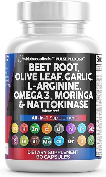 Beet Root Capsules 6000mg Olive Leaf 6000mg Nattokinase 4000 FU Garlic Extract 2000mg L-Arginine 400mg Omega 3 Red Yeast Rice Hibiscus Danshen - Healthy Support Supplement - USA Made in Pakistan