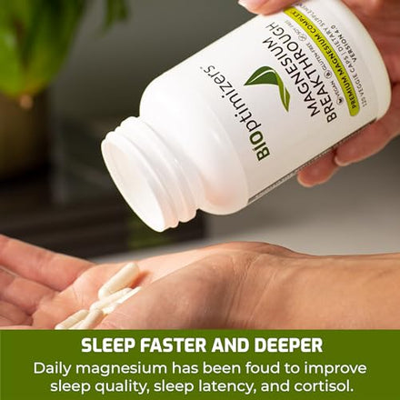 BiOptimizers Magnesium Breakthrough Supplement 4.0 - Has 7 Forms of Magnesium: Glycinate, Malate, Citrate, and More - Natural Sleep and Brain Supplement - 60 Capsules