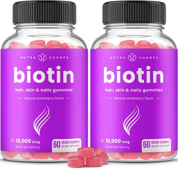 Biotin Gummies 10000mcg [Highest Potency] for Healthy Hair, Skin & Nails Vitamins for Women, Men & Kids - 5000mcg in Each Hair Vitamins Gummy - Vegan, Non-GMO, Hair Growth Supplement in Pakistan