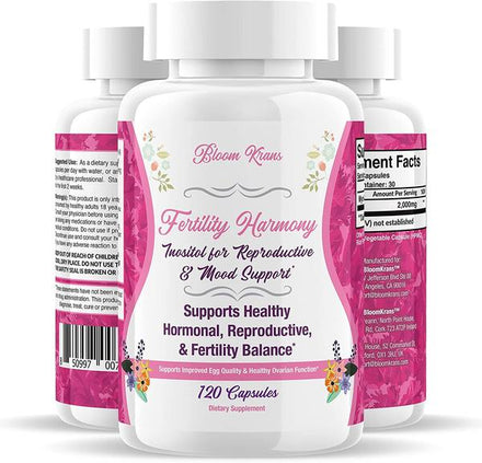 Bloom Krans Inositol Fertility Supplements for Women, Myo Inositol Supplement for Hormonal Balance and Fertility Support, 2000mg Inositol Capsules, 120 Pills, 30 Day Supply, 1-Pack