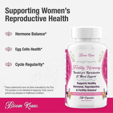 Bloom Krans Inositol Fertility Supplements for Women, Myo Inositol Supplement for Hormonal Balance and Fertility Support, 2000mg Inositol Capsules, 120 Pills, 30 Day Supply, 1-Pack