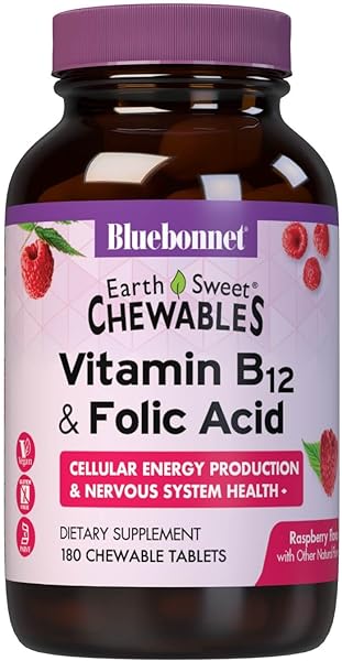 Bluebonnet Nutrition Earth Sweet Vitamin B12 & Folic Acid Chewable Tablets, Cream Raspberry 180 Count (Pack of 1) in Pakistan in Pakistan