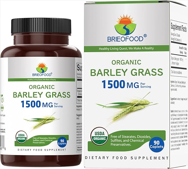 Brieofood Organic Barley Grass 1500mg, 45 Servings, Vegetarian, Gluten Free, 90 Vegetarian Tablets in Pakistan in Pakistan