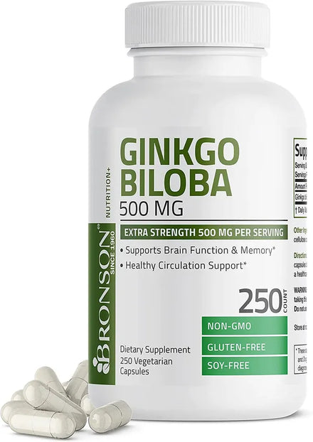 Bronson Ginkgo Biloba 500mg Extra Strength 500mg per Serving - Supports Brain Function & Memory Support, 120 Vegetarian Capsules