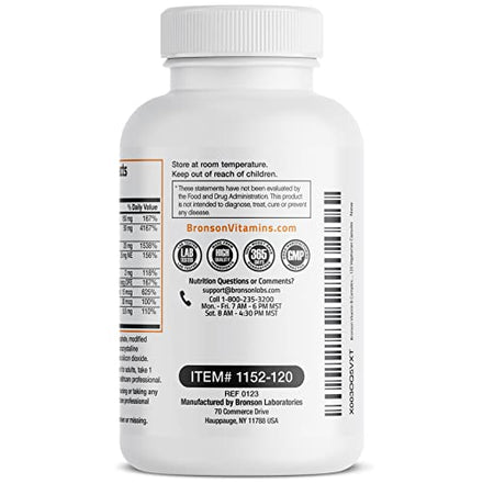 Bronson Vitamin B Complex with Vitamin C - Immune Health, Energy Support & Nervous System Support - Non-GMO, 120 Vegetarian Capsules