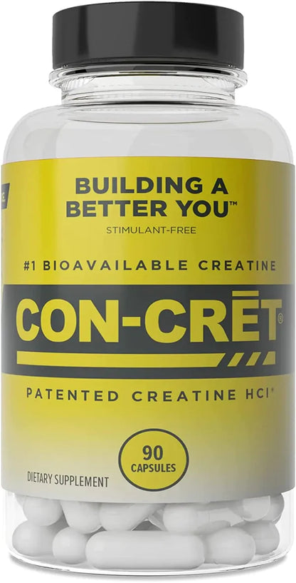 CON-CRET Patented Creatine HCl Capsules, Stimulant-Free Workout Supplement for Energy, Strength, and Endurance, 90 Count