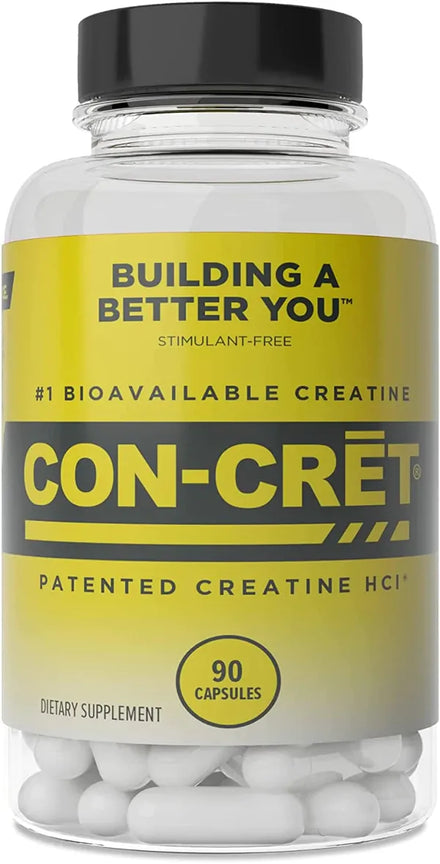CON-CRET Patented Creatine HCl Capsules, Stimulant-Free Workout Supplement for Energy, Strength, and Endurance, 90 Count