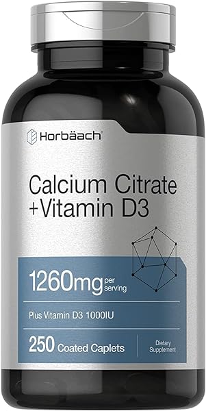 Calcium Citrate 1260 mg | with Vitamin D3 1000IU | 250 Caplets | Vegetarian, Non-GMO, Gluten Free Supplement | by Horbaach in Pakistan in Pakistan