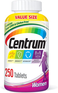 Centrum Multivitamin for Women, Multivitamin/Multimineral Supplement with Iron, Vitamin D3, B Vitamins and Antioxidant Vitamins C and E, Gluten Free, Non-GMO Ingredients - 250 Count