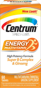 Centrum Specialist Energy Adult (60 Count) Multivitamin / Multimineral Supplement Tablet,Vitamin D3, C, B-Vitamins and Ginseng