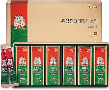 CheongKwanJang Ginseng Honey Sticks with Poria Mushroom, Rehmannia Extract Hong Sam Jin Go Daily Korean Red Ginseng Extract Liquid, Natural Energy Booster for Men & Women, Focus - 30 Pack in Pakistan
