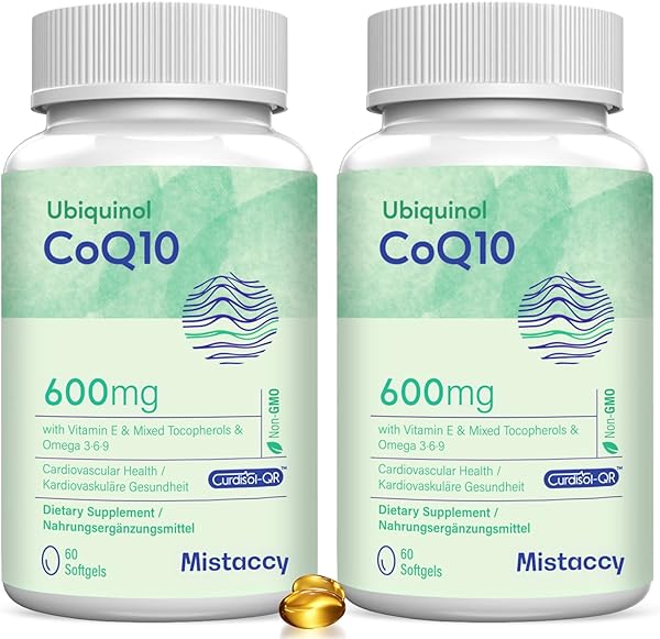 CoQ10 600mg Softgels | High Absorption CoQ10 Ubiquinol Supplement | Reduced Form Enhanced with Vitamin E & Omega 3 6 9 | Antioxidant Powerhouse Good for Health | 120 Softgels in Pakistan in Pakistan