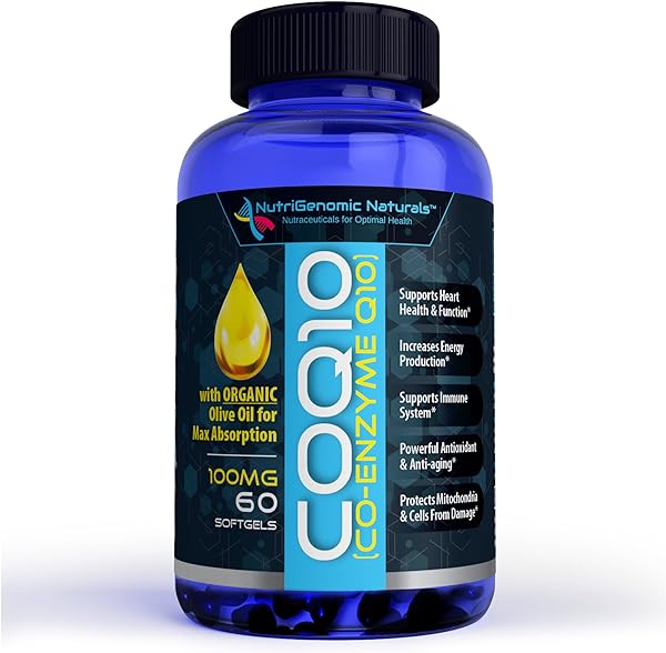 CoQ10, Coenzyme Q10, Highest Absorption with Organic Olive Oil, 100mg, 60 Softgels, Ubiquinone, Ubiquinol, Supports Heart Health, Increases Energy, Pure, Natural, Effective, NutriGenomic Naturals® in Pakistan in Pakistan