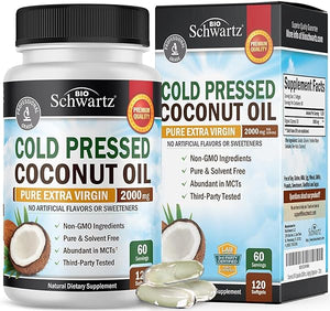 Coconut Oil Capsules 2000mg - Organic Pure Extra Virgin Unrefined Cold Pressed MCT Rich & Non-GMO for Healthy Skin Nails Hair Growth Support Bloating Anti Aging Digestion - 120ct (2 Month Supply) in Pakistan