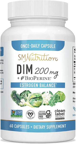 DIM Supplement 200 mg | Estrogen Balance for Women & Men | Hormone Balance, Hormonal Acne Supplements, Menopause Support by SM Nutrition | Vegan, Soy Free in Pakistan