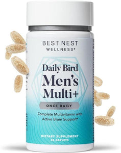 Daily Bird Men's Multivitamin with Probiotics, Methylfolate, VIT B12, Natural Whole Food Organic Blend, Once Daily Multivitamin Supplement, 30 Ct. Includes Bonus Top Smart Brain Guide, Value $19.95
