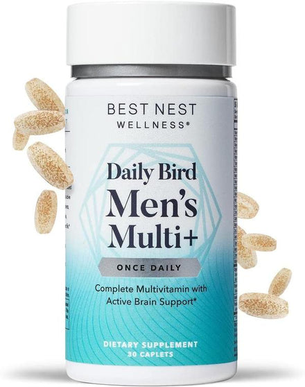 Daily Bird Men's Multivitamin with Probiotics, Methylfolate, VIT B12, Natural Whole Food Organic Blend, Once Daily Multivitamin Supplement, 30 Ct. Includes Bonus Top Smart Brain Guide, Value $19.95