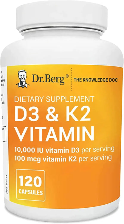 Dr. Berg's Vitamin D3 K2 10,000 IU of Vitamin D3, 100 mcg MK7 Vitamin K2, Zinc & Magnesium for Ultimate Absorption - K2 D3 Vitamin Supplement