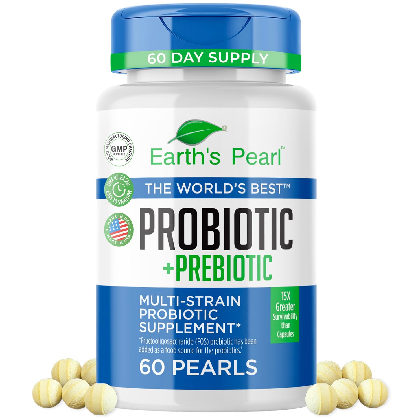 Earth's Pearl Probiotic Pearls for Women and Men - Kids Probiotic with Prebiotic Fiber - Daily Probiotic for Women and Men - 60-Day Supply of Prebiotics and Probiotics for Women and Men Probiotic