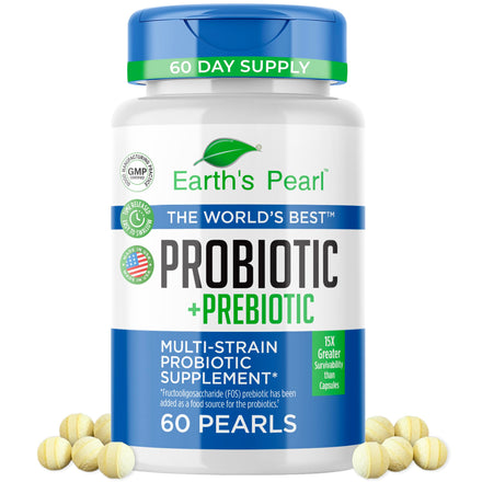 Earth's Pearl Probiotic Pearls for Women and Men - Kids Probiotic with Prebiotic Fiber - Daily Probiotic for Women and Men - 60-Day Supply of Prebiotics and Probiotics for Women and Men Probiotic