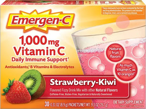 Emergen-C 1000mg Vitamin C Powder for Daily Immune Support Caffeine Free Vitamin C Supplements with Zinc and Manganese, B Vitamins and Electrolytes, Super Orange Flavor - 30 Count