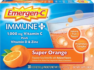 Emergen-C Immune+ 1000mg Vitamin C Powder, with Vitamin D, Zinc, Antioxidants and Electrolytes for Immunity, Immune Support Dietary Supplement, Raspberry Flavor - 30 Count/1 Month Supply