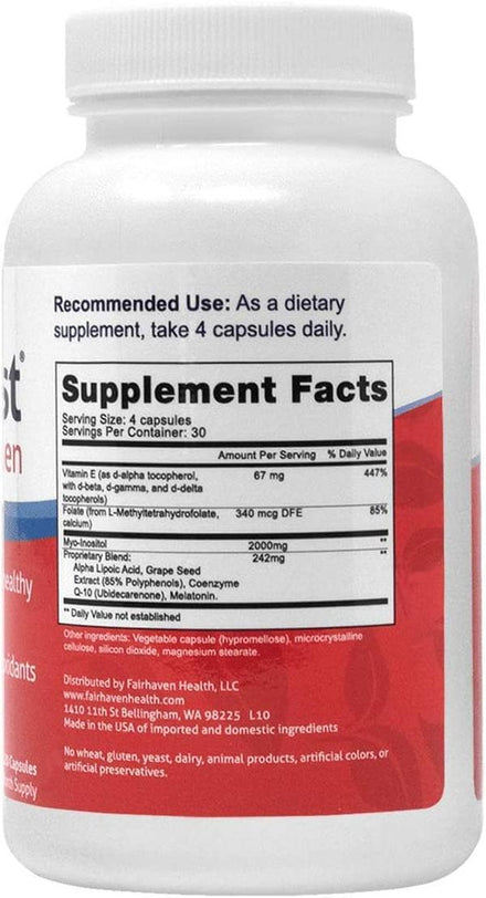 Fairhaven Health Ovaboost with Myo-Inositol, Folate, CoQ10, and Vitamins - Womens Ovulation & Egg Quality - Natural Fertility Supplement (120 Capsules)