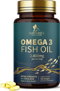Fish Oil 2400 mg with Omega 3 EPA & DHA - Triple Strength Omega 3 Supplement - Omega 3 Fish Oil Supports Heart Health, Nature's Brain & Immune Support - Non-GMO Fish Oil Supplements - 180 Softgels in Pakistan
