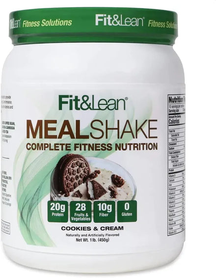 Fit & Lean Meal Shake Meal Replacement with Protein, Fiber, Probiotics and Organic Fruits & Vegetables, Cookies and Cream, 1lb, 10 Servings Per Container