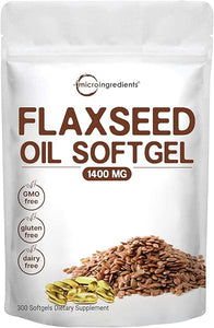 Flaxseed Oil 1400mg Softgels, 300 Counts | w/ 700mg ALA Omega 3, Cold Pressed, Rich in Fatty Acids, Alpha Linolenic Acid, Support Heart Health & Immune System | Non-GMO, No Gluten - 300 Servings in Pakistan