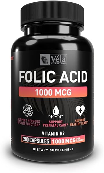 Folic Acid Supplement | 1,000 mcg Per Serving, 200 Capsules | Support Heart Health, Prenatal Support Supplement | Non-GMO, 3rd Party Tested in Pakistan in Pakistan