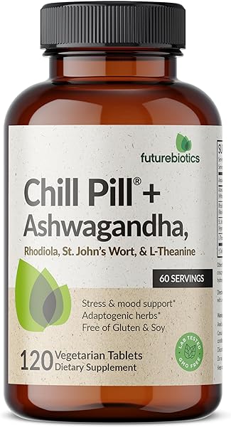 Futurebiotics Chill Pill + Ashwagandha, Rhodiola, St. John’s Wort, & L-Theanine 2000 MG per Serving Stress & Mood Support - Non-GMO, 120 Vegetarian Tablets in Pakistan in Pakistan