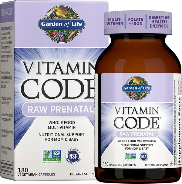 Garden of Life Prenatal Multivitamin for Women with Iron, Folate & Vitamin C and D3 for Neural Development & Probiotics for Immune Support – Vitamin Code – Non-GMO, Gluten-Free, Kosher, 60 Day Supply