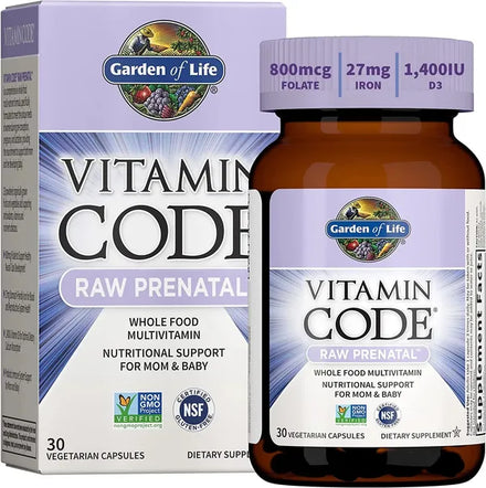 Garden of Life Prenatal Multivitamin for Women with Iron, Folate & Vitamin C and D3 for Neural Development & Probiotics for Immune Support – Vitamin Code – Non-GMO, Gluten-Free, Kosher, 60 Day Supply