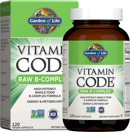 Garden of Life Raw B Complex - Vitamin Code - 120 Vegan Capsules, High Potency Vitamins for Energy & Metabolism with B2 Riboflavin, B1, B3, B6, Folate, B12 as Methylcobalamin & Biotin Plus Probiotics