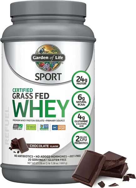 Garden of Life Sport Whey Protein Powder Vanilla, Premium Grass Fed Whey Protein Isolate Plus Probiotics for Immune System Health, 24g Protein, Non GMO, Gluten Free, Cold Processed - 20 Servings in Pakistan