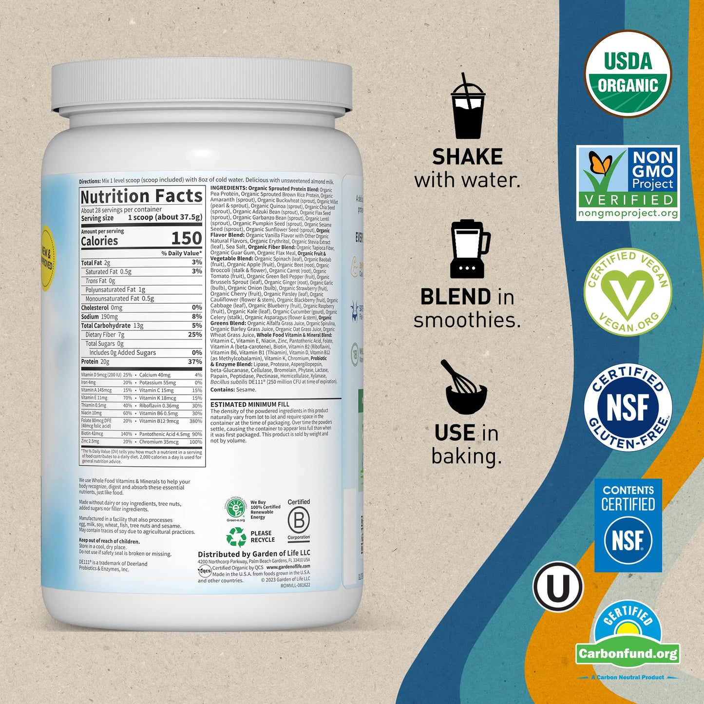 Garden of Life Vegan Protein Powder - Raw Organic Meal Replacement Supplement in Pakistan