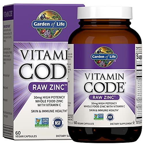 Garden of Life Zinc Supplements 30mg High Potency Raw Zinc and Vitamin C Multimineral Supplement, Vitamin Code / Trace Minerals & Probiotics for Skin Health & Immune Support (Packaging may vary)
