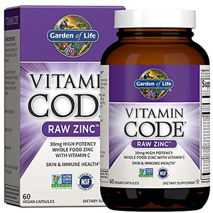 Garden of Life Zinc Supplements 30mg High Potency Raw Zinc and Vitamin C Multimineral Supplement, Vitamin Code / Trace Minerals & Probiotics for Skin Health & Immune Support (Packaging may vary)