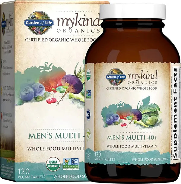 Garden of Life mykind Organics Whole Food Multivitamin for Men 40+, Vegan Mens Multi for Health & Well-Being Certified & Minerals for Men Over 40 Mens Vitamins, 120 Tablets