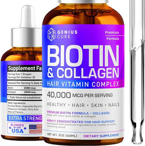 Genius Biotin & Collagen Hair Growth Support Drops - Hair Supplement - Healthy Skin & Nails - Liquid Biotin & Collagen Supplement for Easy Absorption - Healthy Hair Growth for Men & Women in Pakistan
