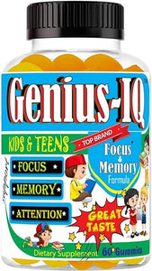 Genius IQ Kids Brain Supplements for Memory and Focus Omega 3-6-9, EPA DHA Gummy Vitamins, Brain Booster Calm Gummies,Supports Concentration, Clarity, Attention and Mood 60 Gummies in Pakistan