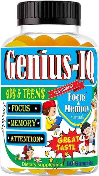 Genius IQ Kids Brain Supplements for Memory and Focus Omega 3-6-9, EPA DHA Gummy Vitamins, Brain Booster Calm Gummies,Supports Concentration, Clarity, Attention and Mood 60 Gummies in Pakistan in Pakistan